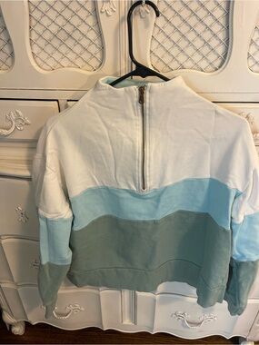 Addison Bay White, Light Blue & Sage Colorblock Half-Zip Sweatshirt